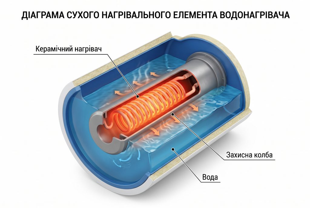 схема як працює сухий тен у водонагрівачі